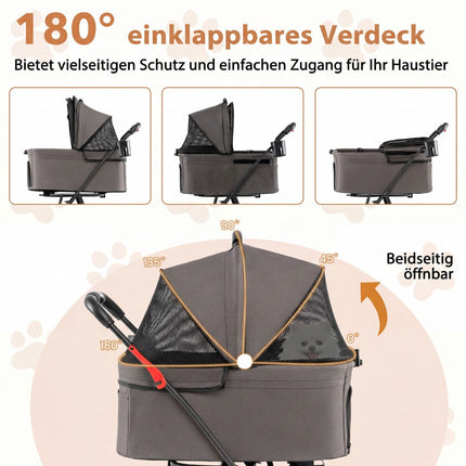 Faltbarer 3-in-1-Haustier-Kinderwagen mit zwei Transportboxen, Grau