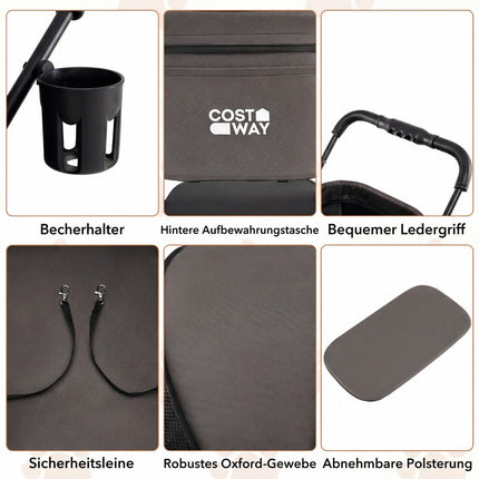 Faltbarer 3-in-1-Haustier-Kinderwagen mit zwei Transportboxen, Grau