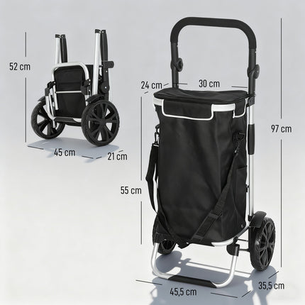 Skládací nákupní vozík 3v1, 40L, nosnost 25kg, černá