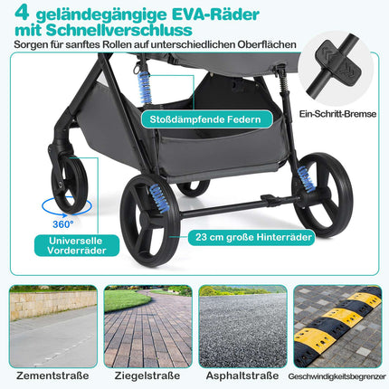 Faltbarer 3-in-1 Kinderwagen mit umsetzbarem Sitz, Grau
