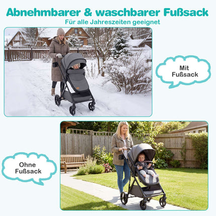 Faltbarer 3-in-1 Kinderwagen mit umsetzbarem Sitz, Grau