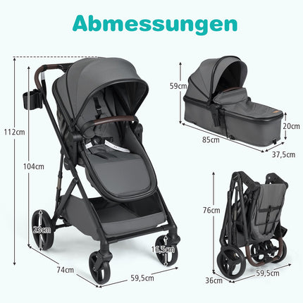 Faltbarer 3-in-1 Kinderwagen mit umsetzbarem Sitz, Grau