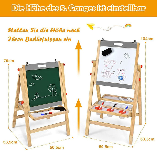 Faltbares 3 in 1 Kinderbrett, höhenverstellbares Holzbrett 50,5 x 53,5 x 79-104 cm Natur + Grau