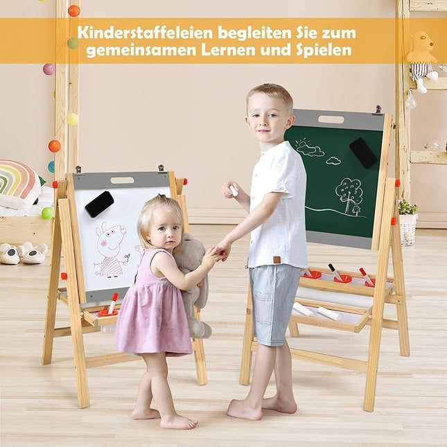 Faltbares 3 in 1 Kinderbrett, höhenverstellbares Holzbrett 50,5 x 53,5 x 79-104 cm Natur + Grau