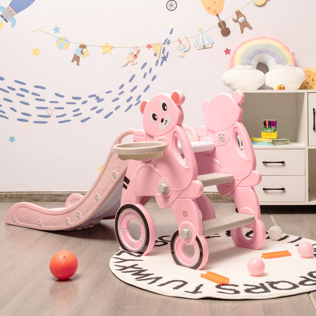 Zusammenklappbares 4-in-1 Kleinkinderrutschen-Set, Basketballkorb, Pink, 50 kg