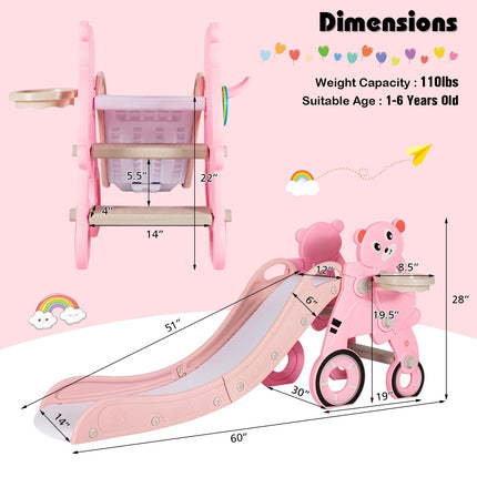 Foldable 4-In-1 Toddler Slide Set, Hoop, Pink, 110 Lb