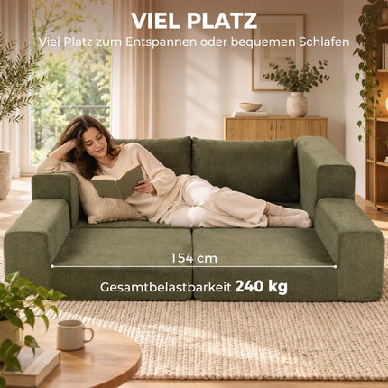 Foldable 4-in-1 Sofa Bed 2-Seater with Back Cushions, Green, Chenille