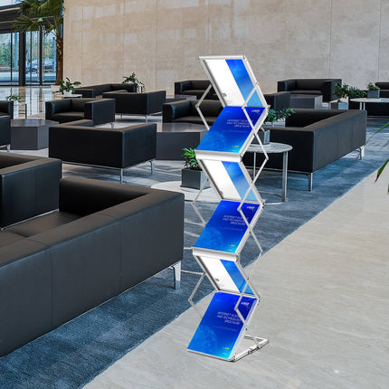 Foldable 6-Pocket A4 Brochure Display Stand, Bag
