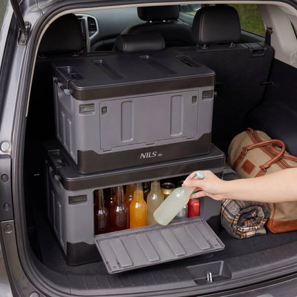 Faltbare 70L XL Transportbox, Grau-Schwarz, PP-Material