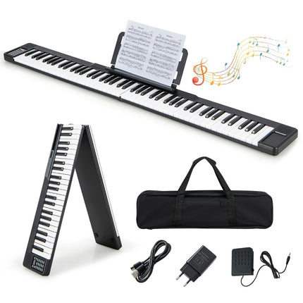 Piano numérique pliable 88 touches, clavier électrique, 137 x 16,5 x 5 cm, noir et blanc