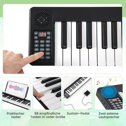 Piano numérique pliable 88 touches, clavier électrique, 137 x 16,5 x 5 cm, noir et blanc