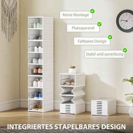 Foldable 8-Tier Shoe Rack, Ventilated Plastic, White