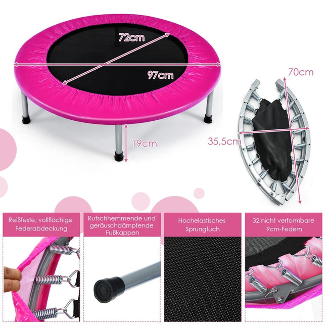 Faltbares rosa Trampolin für Kinder, 97 cm, 150 kg Tragkraft