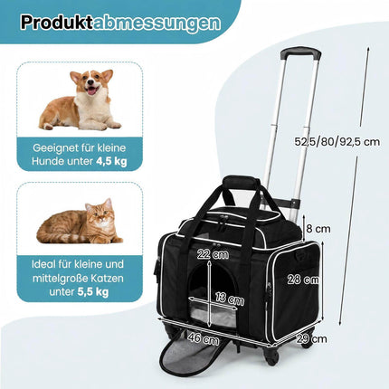 Foldable Airline-Approved Pet Carrier with Wheels, Black