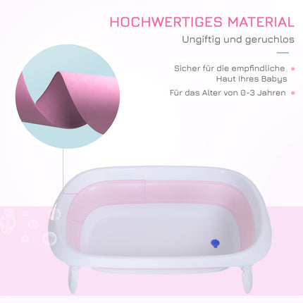 Skládací růžová dětská vanička, ergonomický protiskluzový design