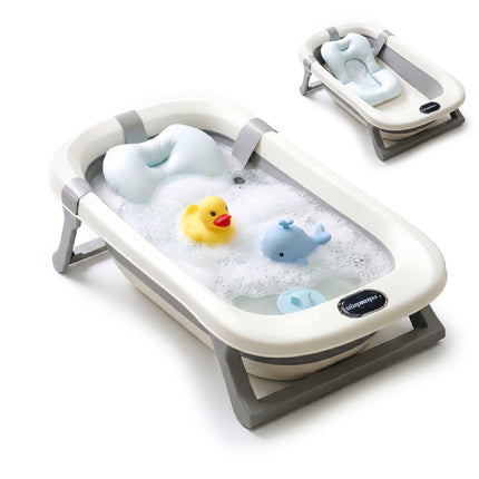 Foldable Baby Bath with Cushion, Cream/Grey