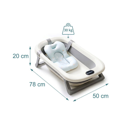 Foldable Baby Bath with Cushion, Cream/Grey