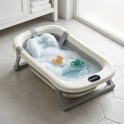 Foldable Baby Bath with Cushion, Cream/Grey