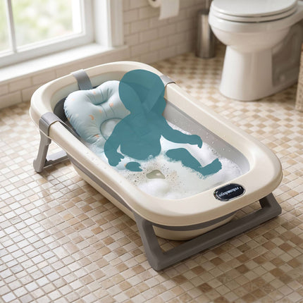 Foldable Baby Bath with Cushion, Cream/Grey