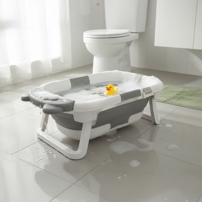 Zusammenklappbare Babybadewanne mit Kissen & Thermostecker