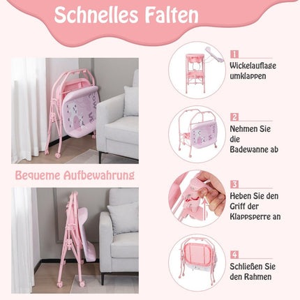 Foldable Baby Changing Table with Bath, Storage, Wheels