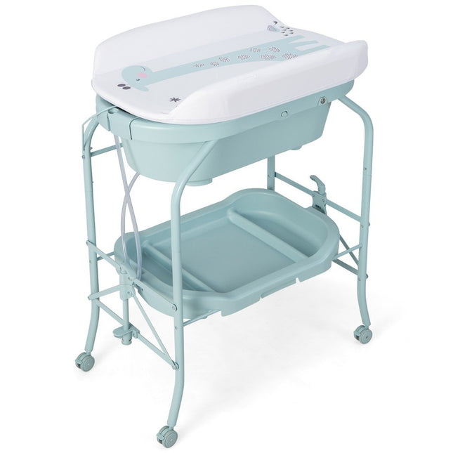 Faltbarer Wickeltisch mit Badewanne, Stauraum und Rollen