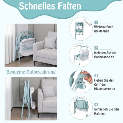 Faltbarer Wickeltisch mit Badewanne, Stauraum und Rollen
