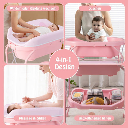 Foldable Baby Changing Table with Bath, Storage, Wheels