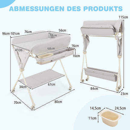 Klappbarer Babywickeltisch mit Stauraum und Waschbecken