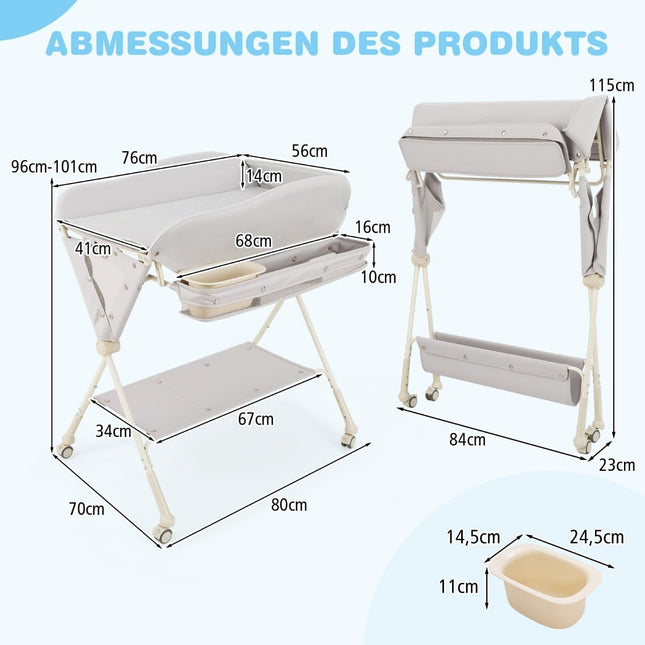 Klappbarer Babywickeltisch mit Stauraum und Waschbecken