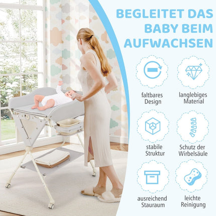 Klappbarer Babywickeltisch mit Stauraum und Waschbecken