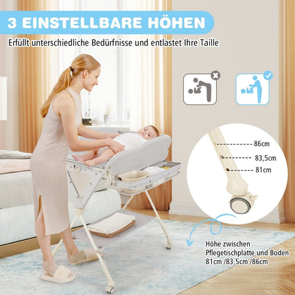 Klappbarer Babywickeltisch mit Stauraum und Waschbecken