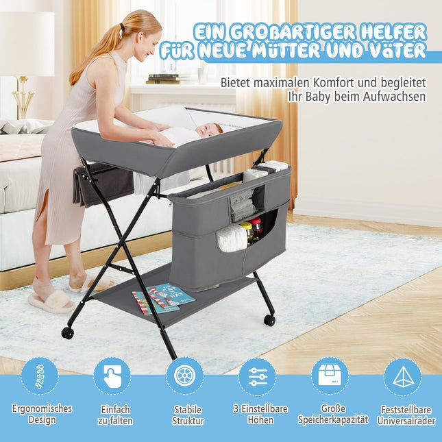 Faltbarer Baby-Wickeltisch mit Rollen, Höhenverstellbar