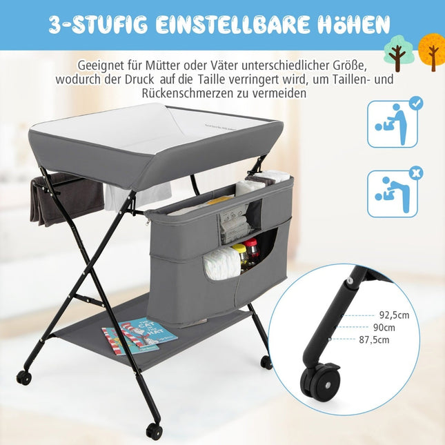Faltbarer Baby-Wickeltisch mit Rollen, Höhenverstellbar