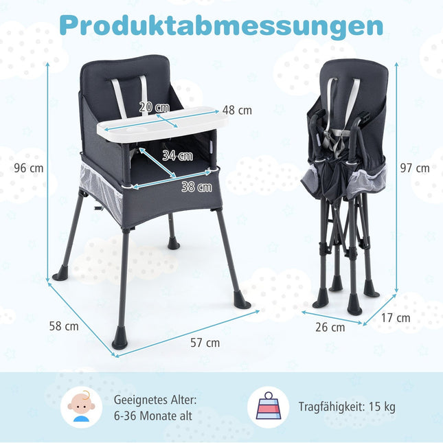 Faltbarer Babyhochstuhl mit verstellbarem Tablett & Tragetasche