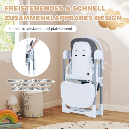 Zusammenklappbarer Babyhochstuhl mit Liegefunktion und verstellbarer Rückenlehne
