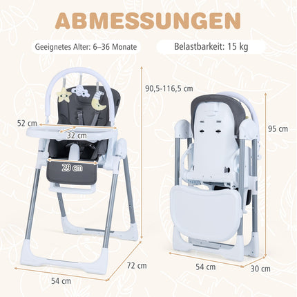 Zusammenklappbarer Babyhochstuhl mit Liegefunktion und verstellbarer Rückenlehne