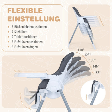 Zusammenklappbarer Babyhochstuhl mit Liegefunktion und verstellbarer Rückenlehne