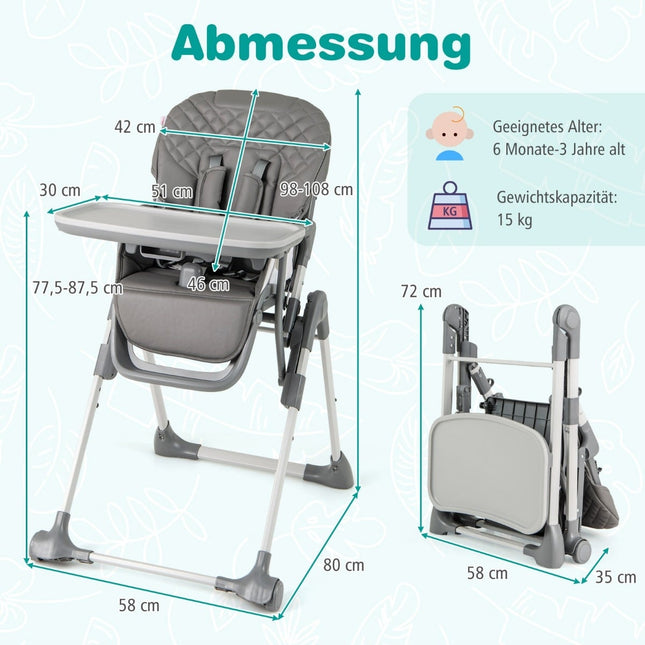Faltbarer Babyhochstuhl mit Liegefunktion und Höhenverstellung