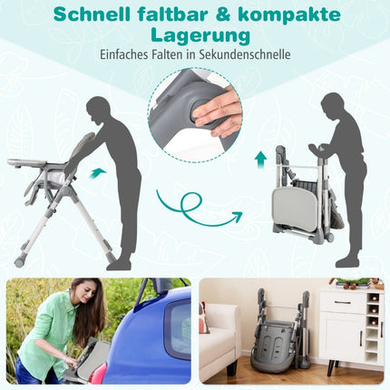 Skládací dětská jídelní židlička s polohováním a nastavitelnými výškami