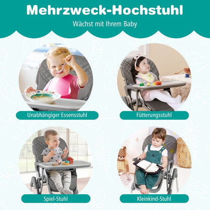 Skládací dětská jídelní židlička s polohováním a nastavitelnými výškami