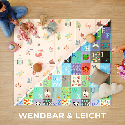 Foldable Baby Play Mat – Double-Sided, 176.5 x 148 cm, Alphabet & Animal Design