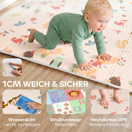 Foldable Baby Play Mat – Double-Sided, 176.5 x 148 cm, Alphabet & Animal Design