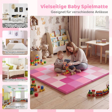 Foldable Baby Play Mat Set, Pink Foam & Faux Leather