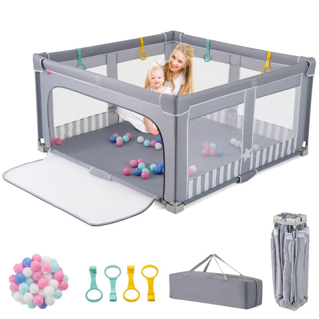 Faltbarer Baby-Laufstall mit 50 Bällen, 150x150 cm, Grau