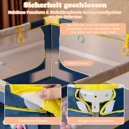 Faltbarer Baby-Laufstall mit Bällen & Reißverschlusstür, 150x150 cm
