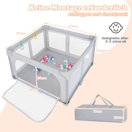 Foldable Baby Playpen with Balls & Zipper Door, Gray
