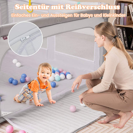 Foldable Baby Playpen with Balls & Zipper Door, Gray