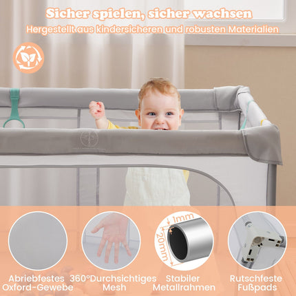 Foldable Baby Playpen with Balls & Zipper Door, Gray