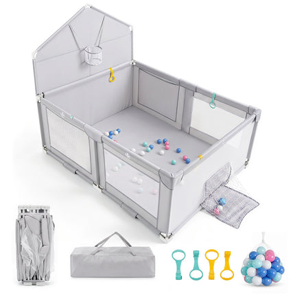 Foldable Baby Playpen with Non-Slip Feet, Grey, 223x150 cm